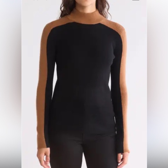 HOBBS London | Wool & Silk Blend Two Tone‎ Turtleneck Sweater | Brown/Black | 10 - Picture 5 of 8
